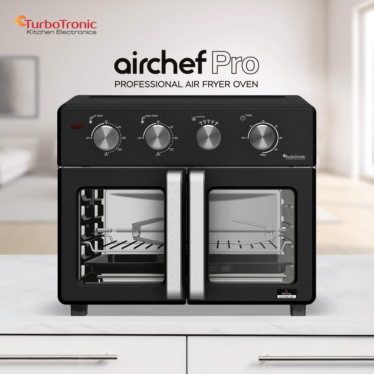 Afbeelding 2 van TurboTronic AF32MFD Airfryer Oven XXL – Dubbele Deur – 32L Vrijstaande Mini Oven – Heteluchtoven – Zwart