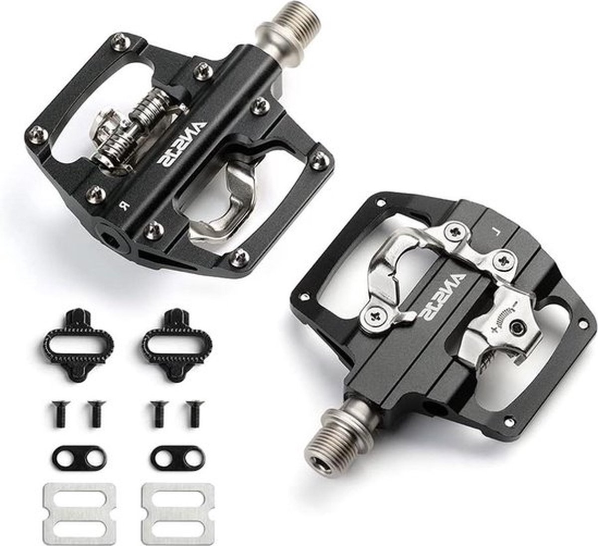 Mountainbike pedalen plat platform compatibel met SPD - dubbele functie - verzegeld - klikloos - aluminium pedalen - 9/16 inch - schoenplaatjes - voor weg en MTB-fietsen.