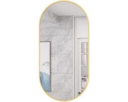Luxaliving Ovale Passpiegel 90×45 cm – Goud – Veiligheidsglas – Wandspiegel met Haken – Staand & Horizontaal Ophangbaar