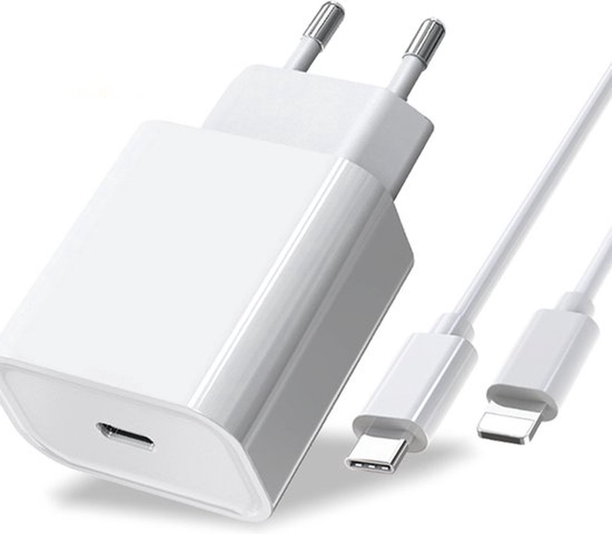 Snellader iPhone met 2m kabel - 20W oplader inclusief Oplaadkabel van 2 meter - USB-C naar lightning (iPhone) kabel 2m - 20W snellader USB-C