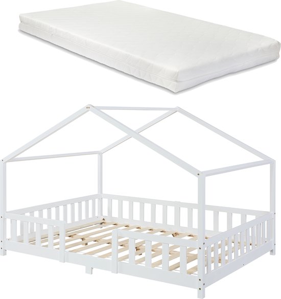 Lit enfant Treviolo avec protection antichute et matelas 140x200 blanc