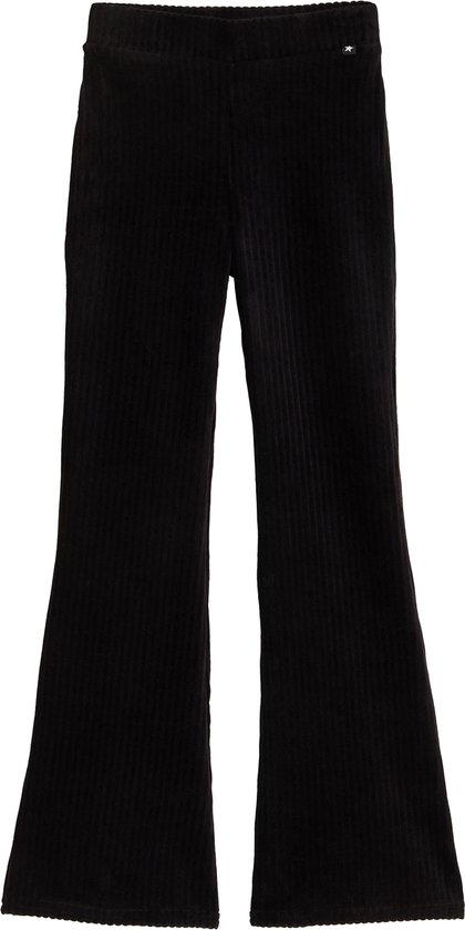 Zwarte ribfluwelen flared broek met golvende zoom en klein logo op de tailleband.