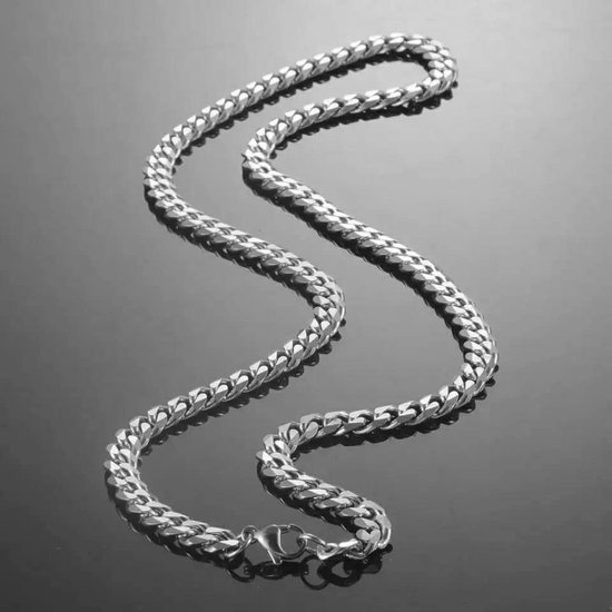Cuban Link Heren Ketting Zilver kleurig - Staal - 7mm - Dikke Schakels - Kettingen - Schakelketting - Vaderdag Cadeau Geschenk - Mannen Cadeautjes Accesoires