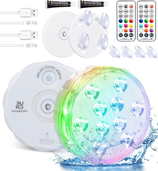 Oplaadbare dompellichten voor zwembaden met afstandsbediening, Waterdichte onderwater oplaadbare batterij met 25 kleurveranderende LED's met magneet, drijvende lichten voor vijverdecoratie (2 set