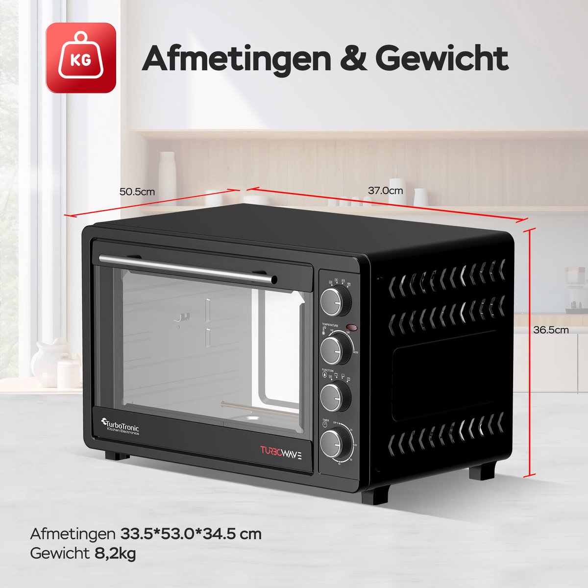 TurboTronic EV45 Vrijstaande Oven - 45L - Instelbare temperatuur en timer - accessoires - Zwart – foto 8