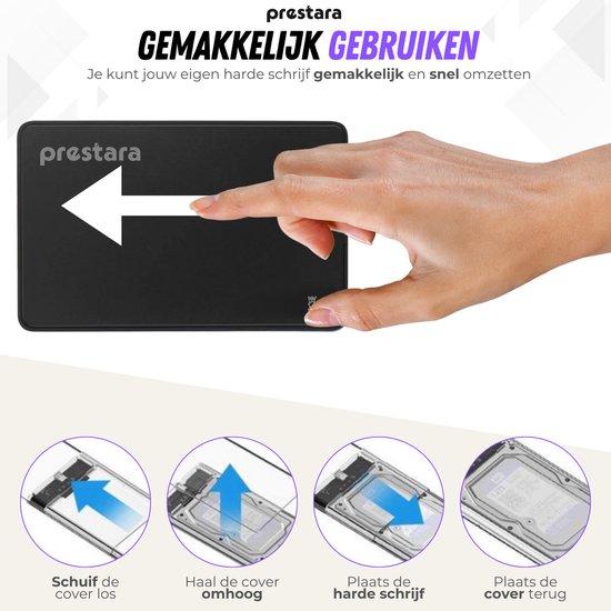 Boîtier de disque dur Prestara noir 2,5 pouces – Stockage externe ultra rapide avec USB 3.0 !