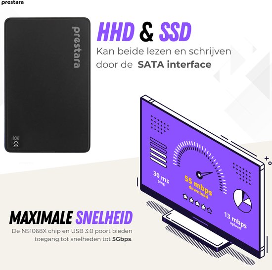 Boîtier de disque dur Prestara noir 2,5 pouces – Stockage externe ultra rapide avec USB 3.0 !