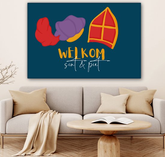 Peinture sur toile Sinterklaas - Saint Nicolas - Citations - Bienvenue Saint et Pete - Enfants - Garçons - Filles - Enfant - 150x100 cm - Décoration murale