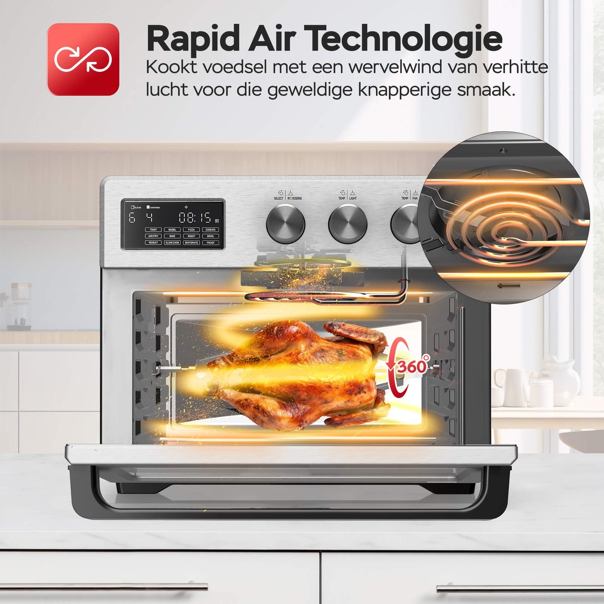 TurboTronic AF32DRD Airfryer XXL en Mini Oven – 32 Liter – Vrijstaande Oven – 12 Kookprogramma’s – 25° tot 230°C – Zilver – foto 6