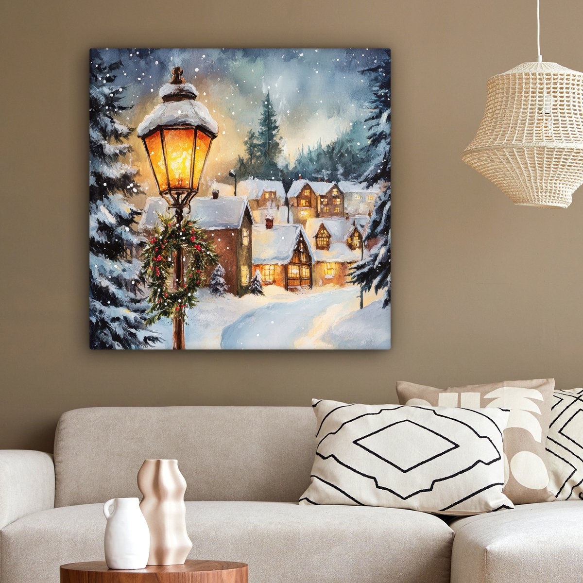 Canvas schilderij 90x90 cm - Wanddecoratie Kerstdorp - Huizen - Sneeuw - Kerst - Muurdecoratie woonkamer - Slaapkamer decoratie - Kamer accessoires - Schilderijen op canvas - Kerstdecoratie voor binnen - Kerstversiering - Kerstmis versiering – foto 6