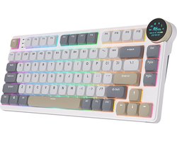 Royal Kludge RK N80 – Mechanisch Gaming Toetsenbord – RGB – Met Display – Foam Touch – Bluetooth – Hot Swappable Switch – Pearly Dawn – Red Switches – Inclusief Stofkap