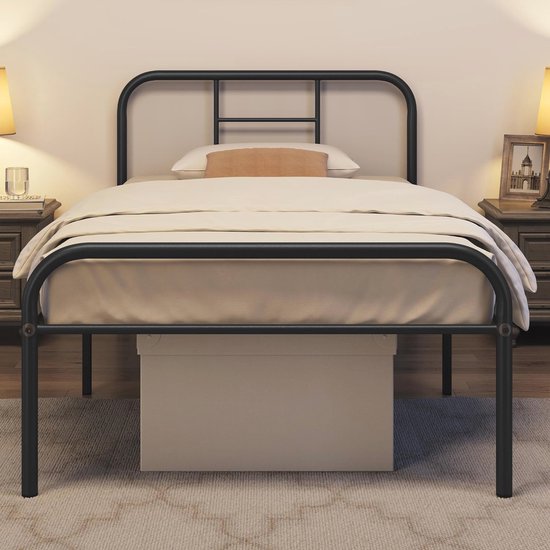 Zinus Justin Bed 90 x 190 cm – 36 cm hoog met opbergruimte onder het bed – platform bed van metaal – zwart