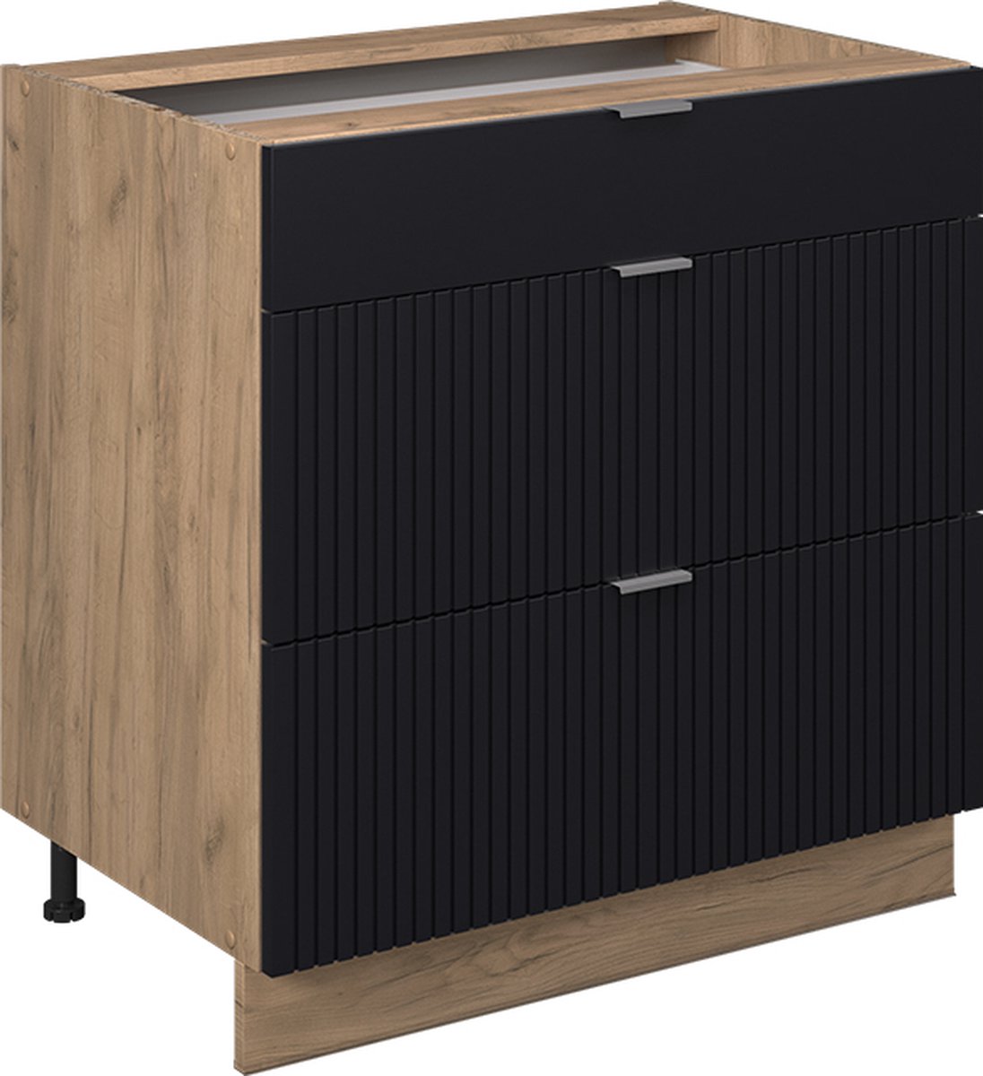 Vicco Fame-Line Keukenonderkast – 80 cm met 3 laden, WB Antraciet Zwart gestreept