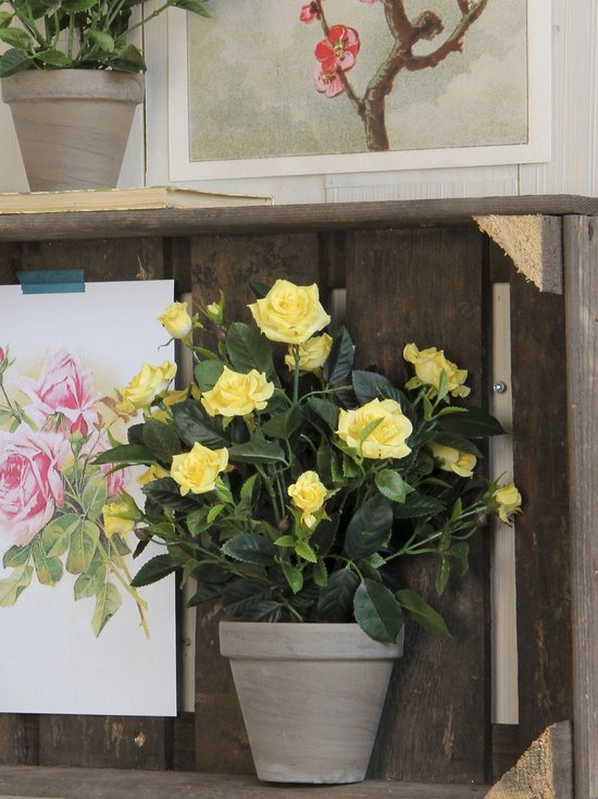 Mica Decorations Kunstplant - 2x - rozen - roze - in grijze pot - 33cm - kunst roos