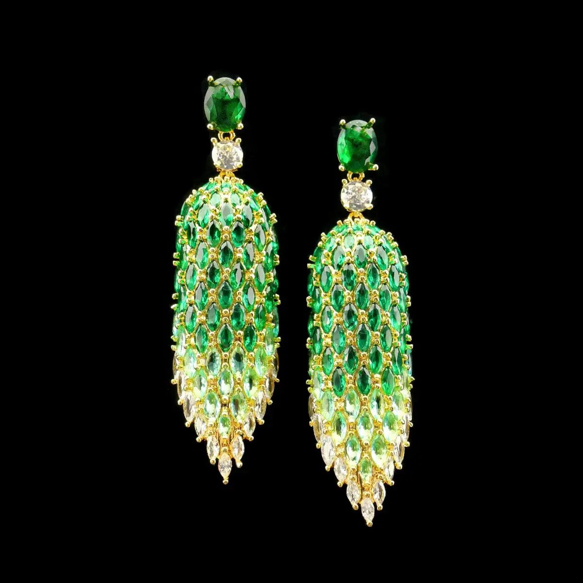 Victoria Valenza Saint-Tropez Luxe Oorbellen Dames Messing Oorringen Groene Steen Oorbellen - Goud kleurig - 1 Paar