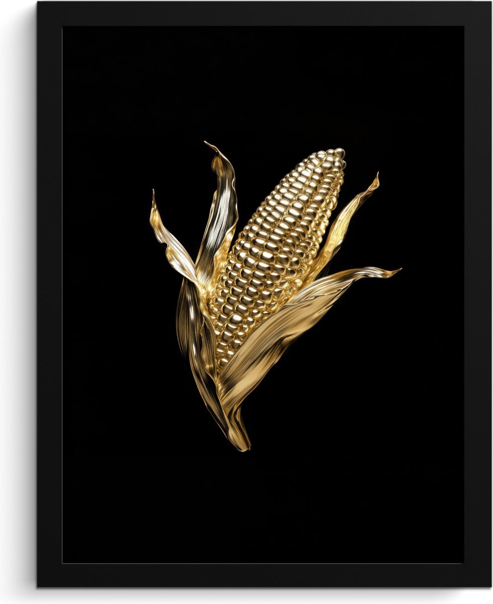 FrameYourWall Fotolijst inclusief poster - Posterlijst 30x40 cm - Posters - Mais - Eten - Goud - Zwart - Foto in lijst - Keuken decoratie muur - Wanddecoratie accessoires - Muurdecoratie - Schilderijen