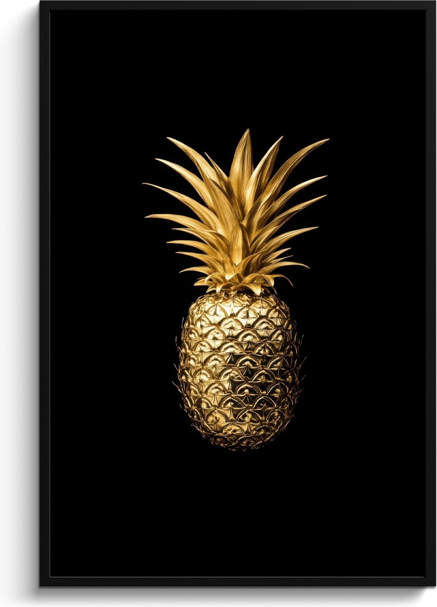 FrameYourWall Fotolijst inclusief poster - Posterlijst 80x120 cm - Posters - Ananas - Zwart - Goud - Luxe - Foto in lijst - Keuken decoratie muur - Wanddecoratie accessoires - Muurdecoratie - Schilderijen