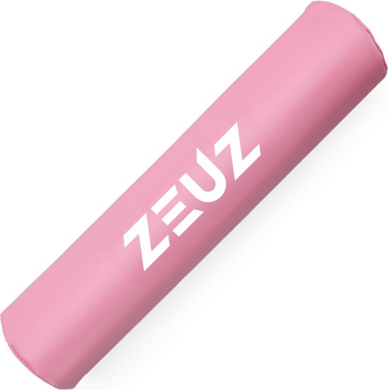 Roze ZEUZ halterstangkussen met wit logo.