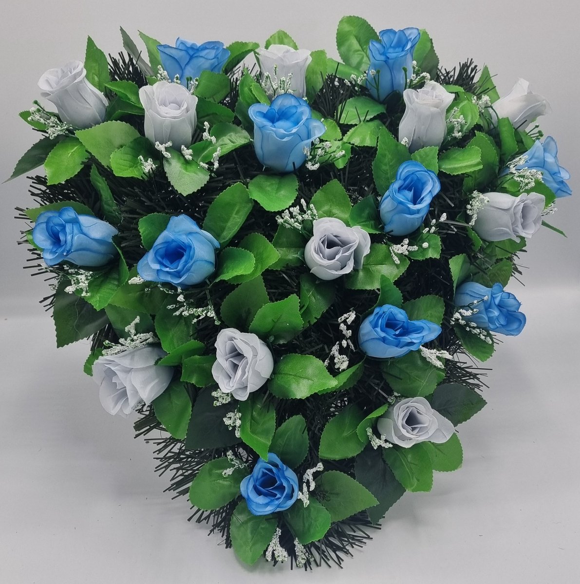 Bloemstuk - W847/42/58 - Hart - Roos - Blauw/Grijs - 40cm - Verzwaard - Buigzaam - Grafdecoratie
