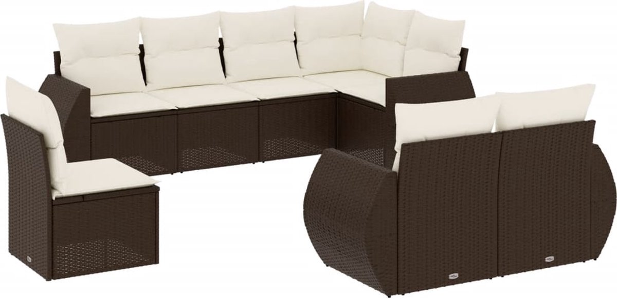 vidaXL 8-delige - Loungeset - met - kussens - poly - rattan - bruin