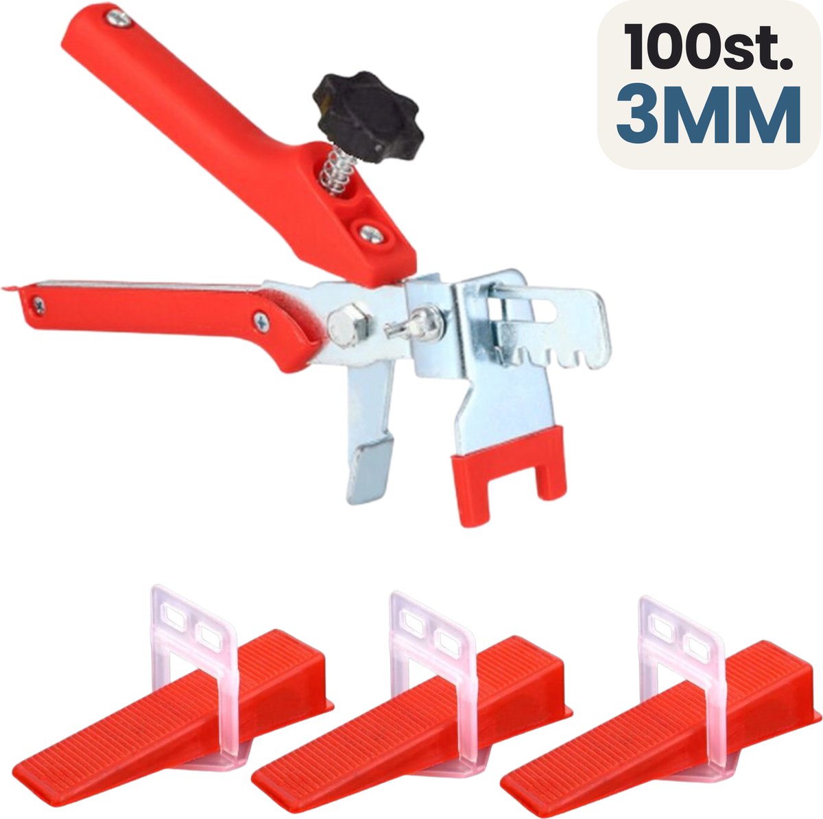 Prestara Tegel Levelling Systeem – 100 Clips & Herbruikbare Keggen – 3 mm Voegbreedte – Inclusief Tang