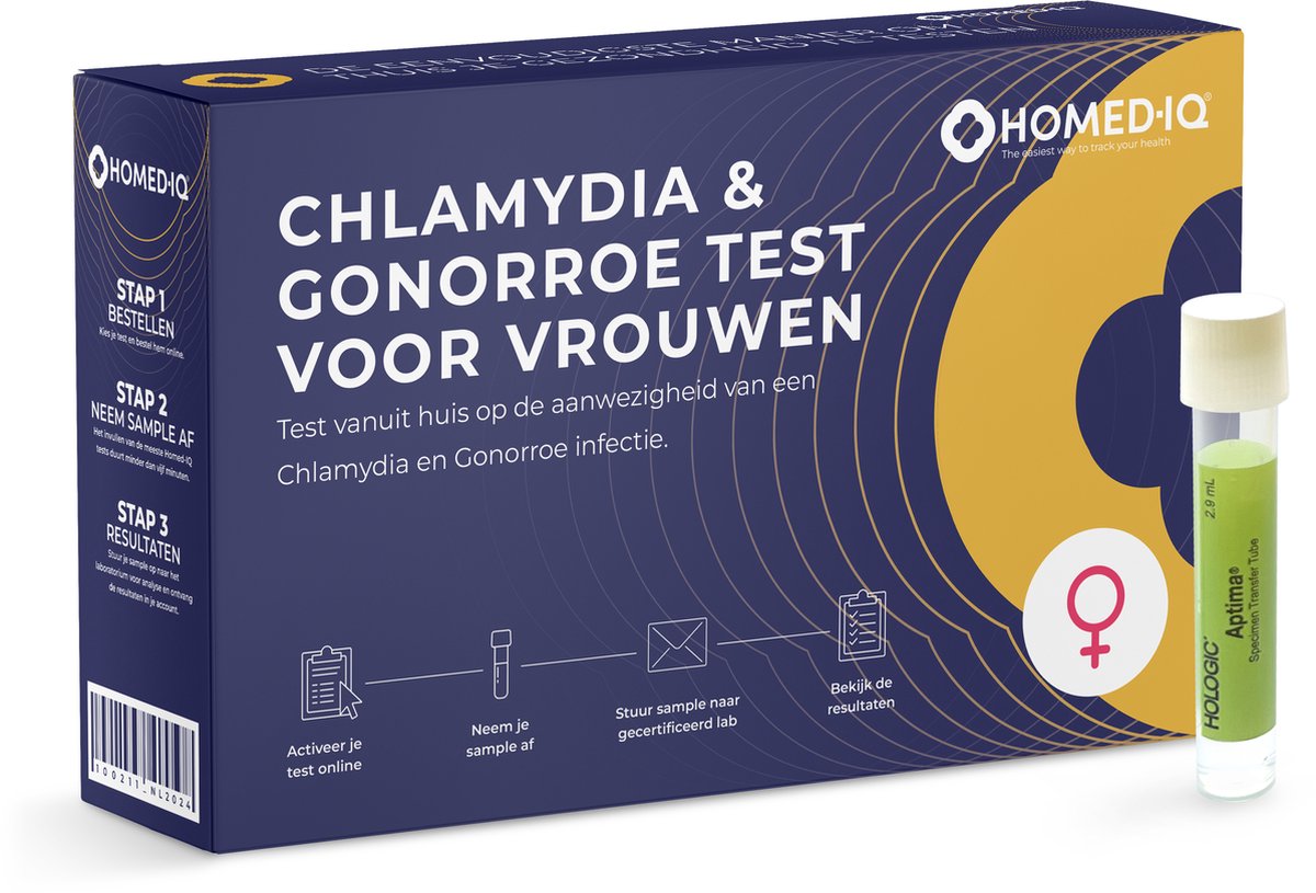 Goedkoopste Homed-IQ - SOA Thuistest Vrouw - Chlamydia & Gonorroe test - Test op Chlamydia Trachomatis en Neisseria gonorrhoeae - Laboratorium Test