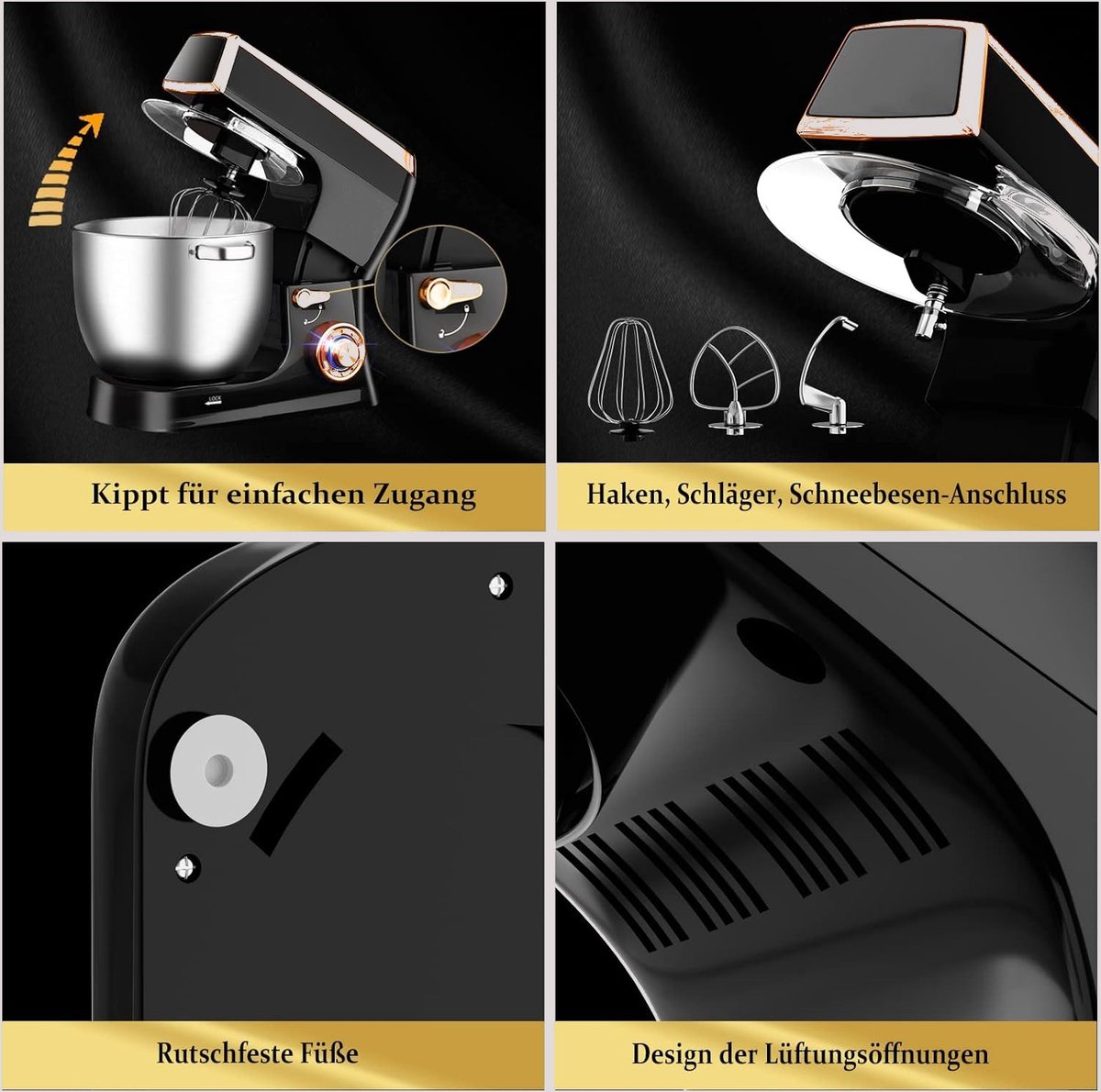 Royalty Line® PKM2100BG 3 in 1 Keukenmachine - 7.5 L Keukenrobot - Krachtig 2100W Foodprocessor - Keukenmixer Met Blender & Vleesmolen - Zwart — afbeelding 4