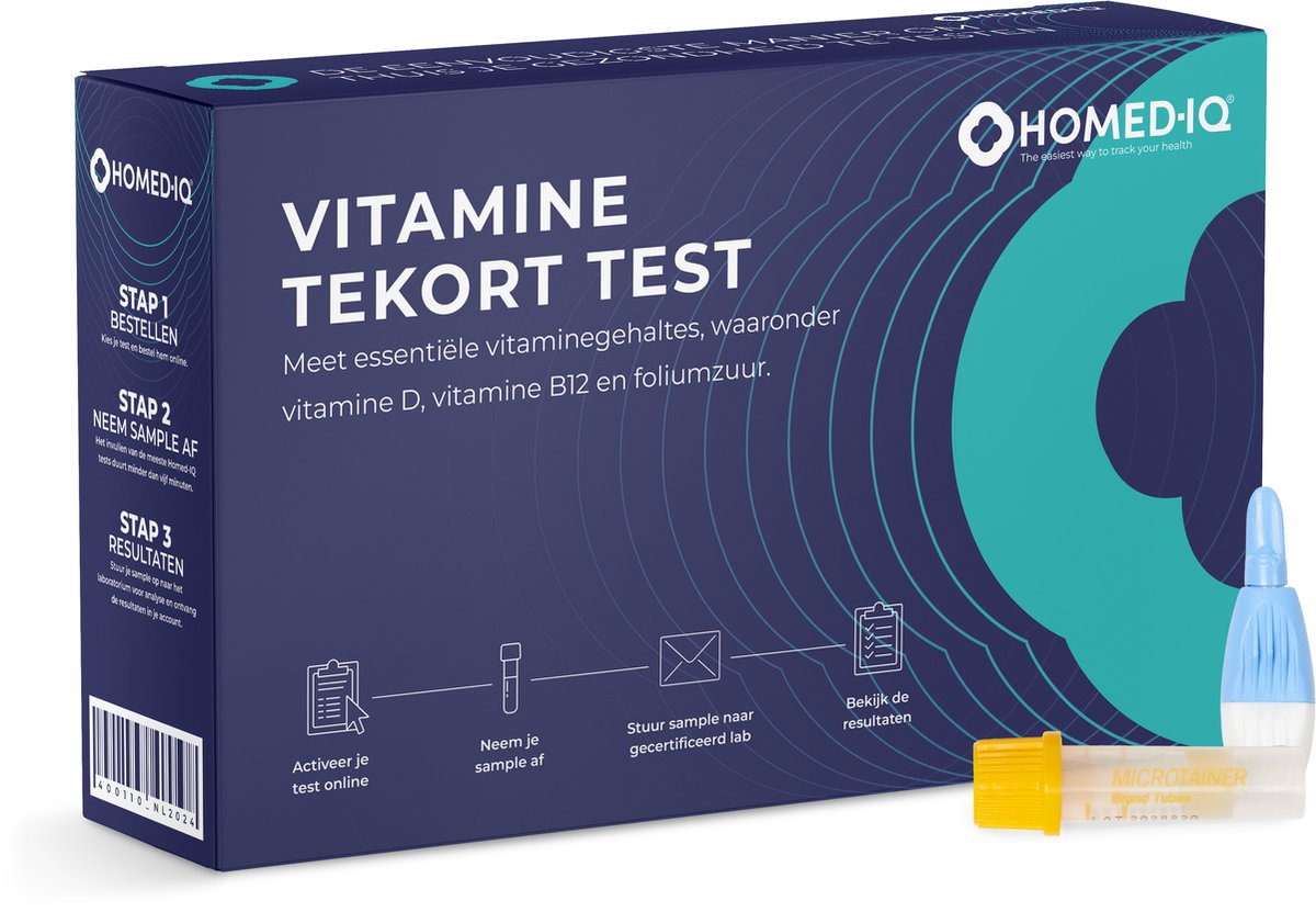 Goedkoopste Homed-IQ - Vitamine Tekort Test - Test op vitamine B12, vitamine D en foliumzuur - Thuistest - Laboratorium Test