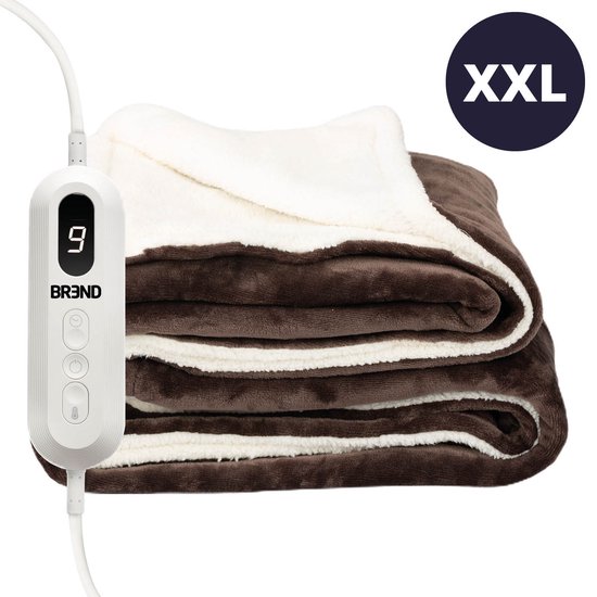 BREND BR-2219 Elektrische Deken met 9 Temperatuurinstellingen – Flanel Fleece Deken - Warme Plaid voor Bank en Bed – 180 x 130 cm - Bruin/Wit