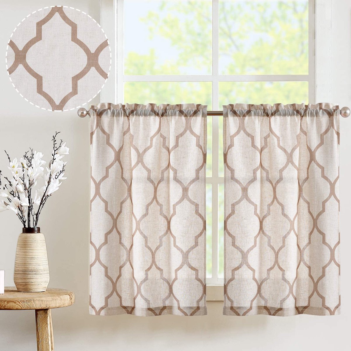 Goodivery ® Stijlvolle Halftransparante Gordijnen Set voor Keuken en Woonkamer - Modern Linnenlook