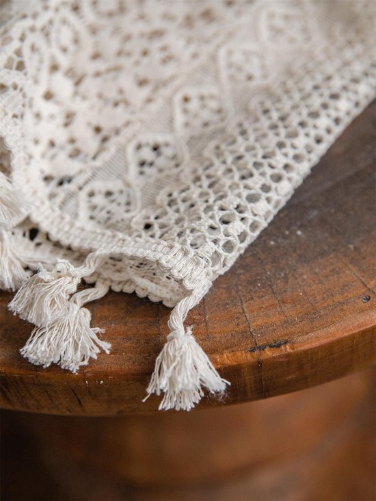 Boho Rideaux Crochets kanten Patchwork Semi-Occultant Bohème Glands Faits À La Main, Passe-Tige Fenêtre Traitement Vintage Rustique Ferme Rideaux Pour Salon Chambre, 1 Panneau 59"wx 86"l,150cmX220cm, Beige