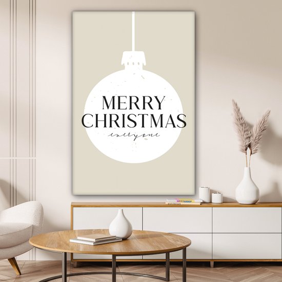 Canvas schilderij 90x140 cm - Wanddecoratie Christmas - Japandi - Witte kerstballen - Muurdecoratie woonkamer - Slaapkamer decoratie - Kamer accessoires - Schilderijen op canvas - Kerstdecoratie voor binnen - Kerstversiering - Kerstmis versiering