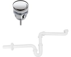 Ruimtebesparend sifon voor wastafel inclusief luxe click waste afvoerplug Clic-Clac 1¼" chroom