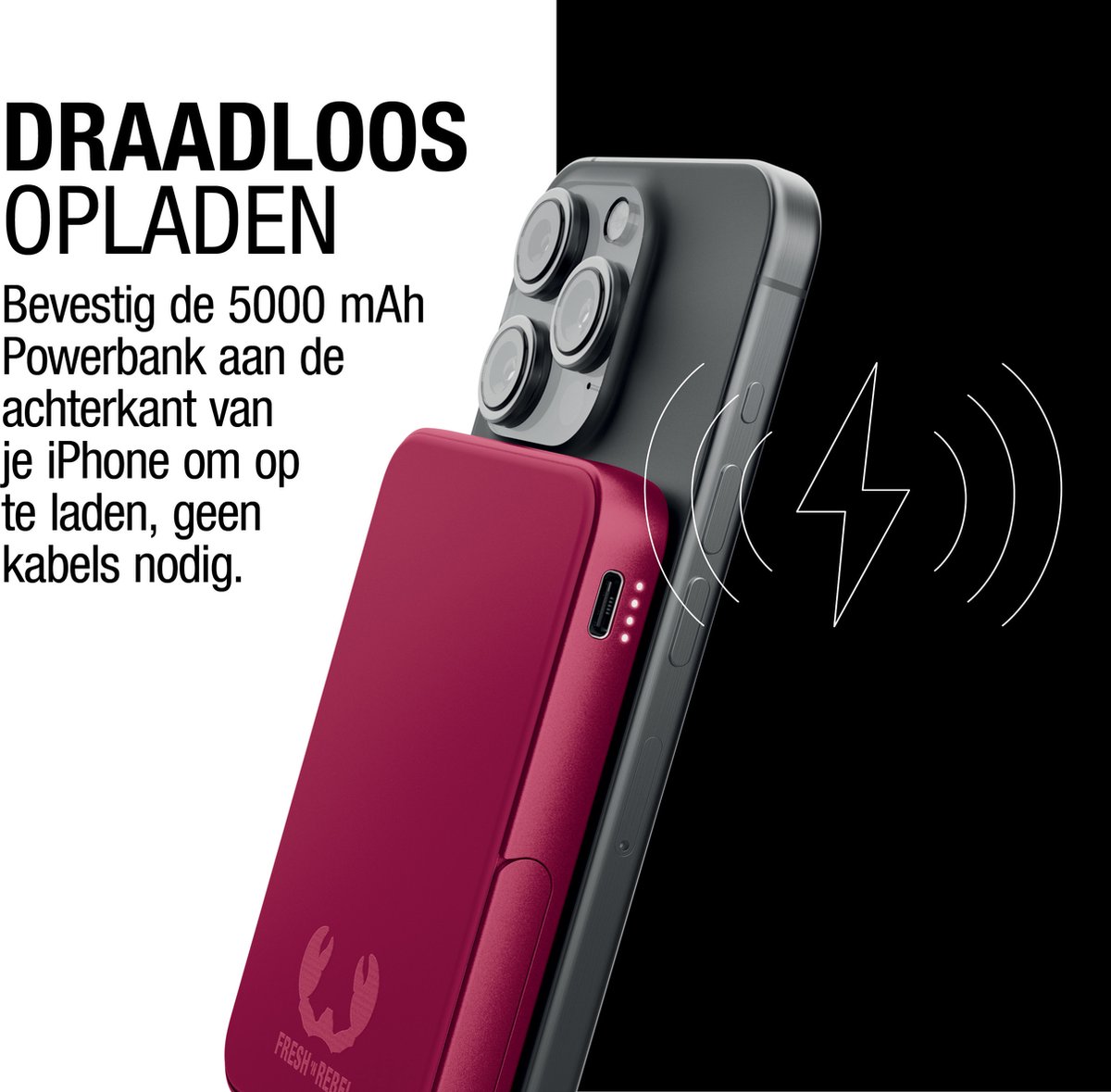 Fresh Magnetische Powerbank Draadloos 5000 mAh Berry Red - afbeelding 2