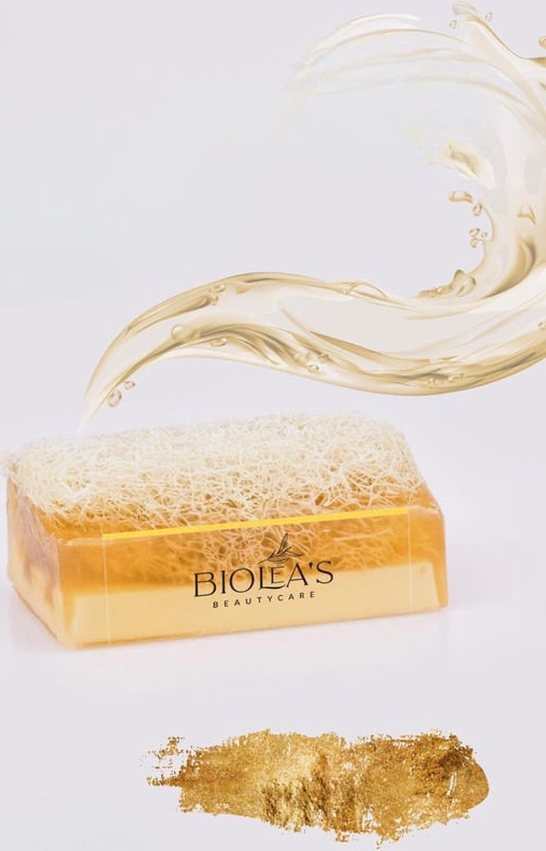 Goedkoopste Biolea's Pompoenvezel Zeep met Gouden Deeltjes - Exfoliatie - Zuiverend - Vocht & Vetbalans - Gezonde Glans en Vitaliteit