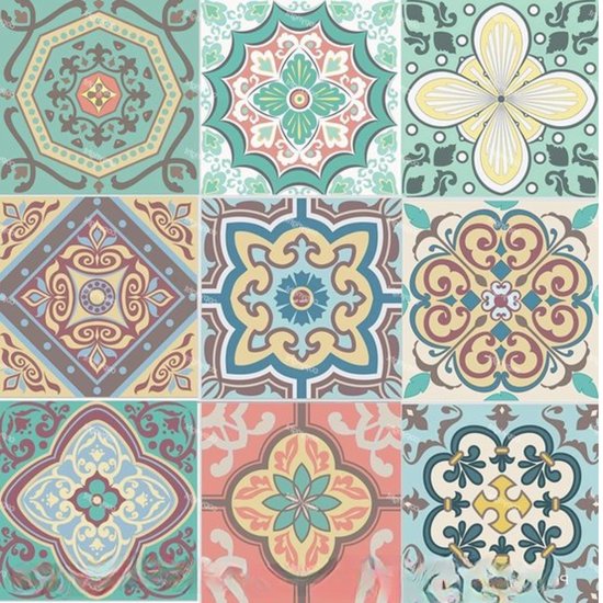 Dinghaole 24 Stuks Blauwe Victoriaanse Tegelstickers Zelfklevende Traditionele Waterdichte