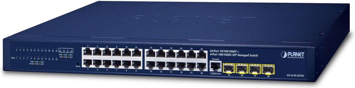 PLANET IPv4/IPv6, 24-Port Managed L2/L4 Gigabit Ethernet (10/100/1000) 1U Blauw