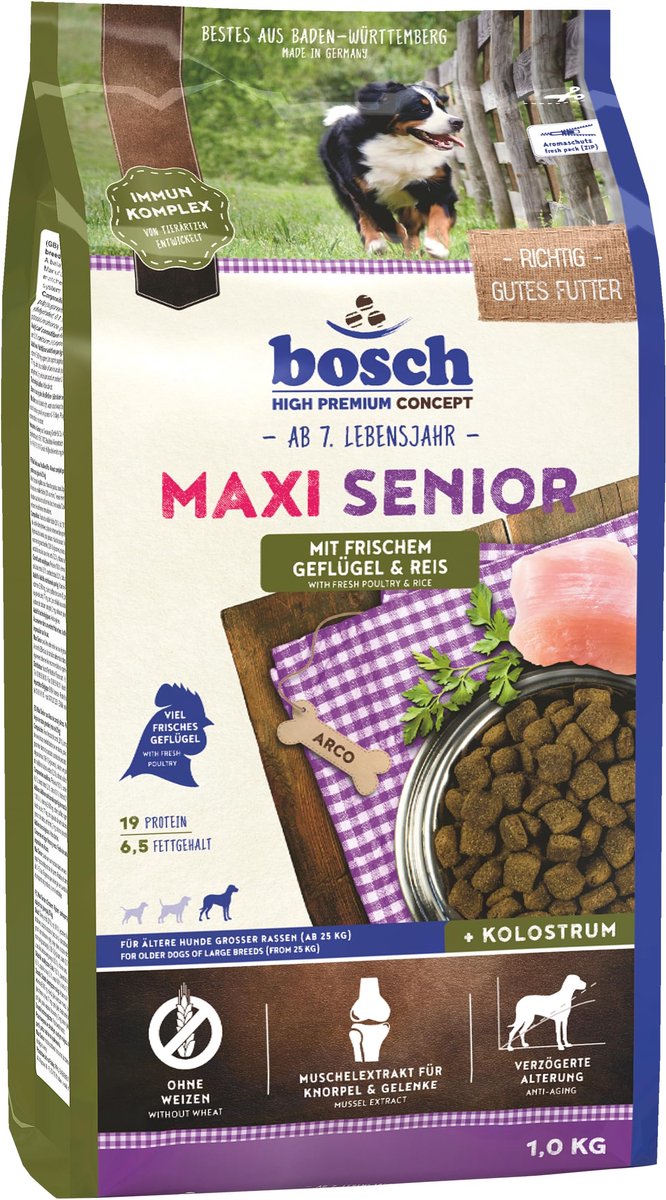 Bosch Hundefutter Maxi Senior Geflügel, 1er Pack (1 x 12.5 kg) 12,5 kg Gevogelte, Rijst