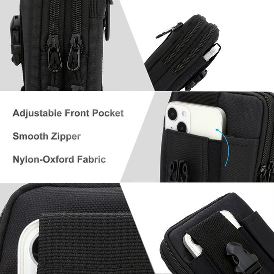 Étui pour OnePlus Nord N10 5G, noir uni, style tactique, compatible avec les systèmes MOLLE et les pochettes EDC ( Everyday Carry), idéal pour une utilisation militaire (bandoulière, ceinture, etc.).