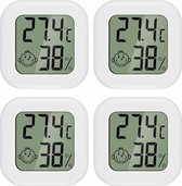 Hygrometer - Weerstation - Luchtvochtigheidsmeter - Thermometer Voor Binnen - Incl. Batterij & Plakstrip - Set - 4 Stuks Wit
