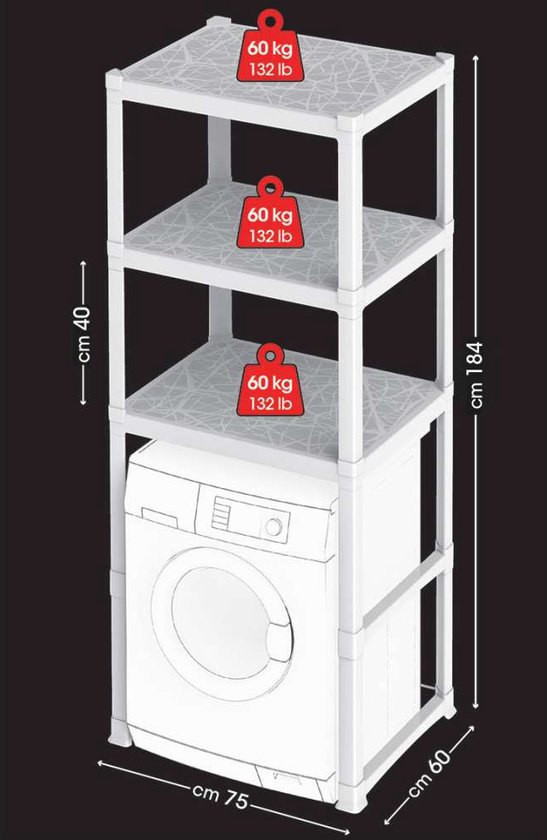 Rek Badkamer 3 Planken 63x26x170cm Wit Bealife