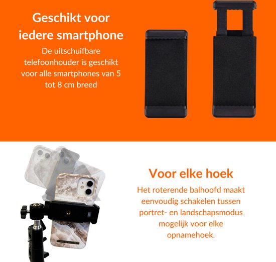 Statief smartphone en camera met telefoonhouder - statief telefoon en camera - 160 cm hoog - inclusief bluetooth afstandsbediening - cadeau tip