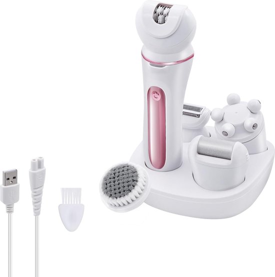 Oplaadbare 5 in 1 Ladyshave - Epileerapparaat - Oplaadbaar - Ontharingsapparaat - Gezichtsepilator - 5 Opzetstukken - Gezichtsreiniger