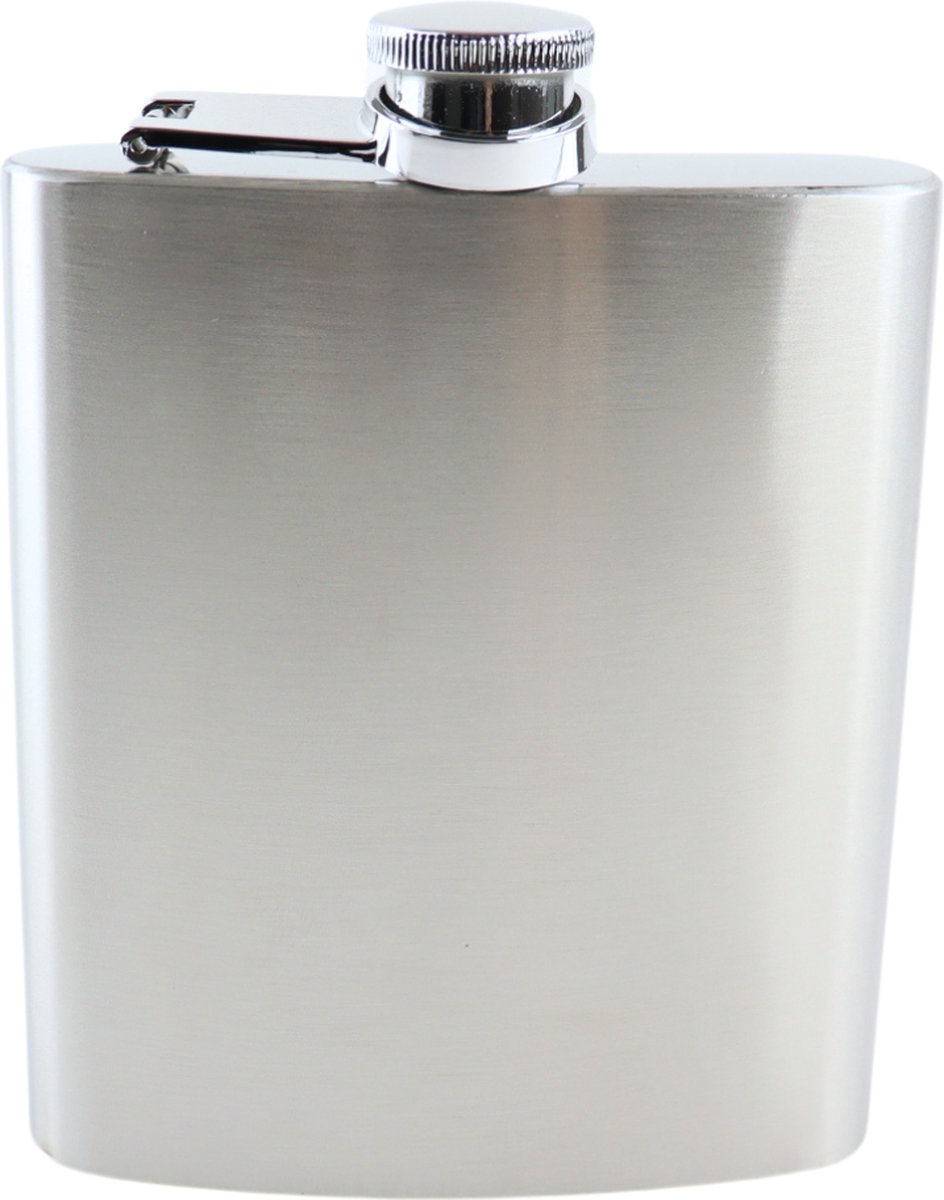 HIXA Heupfles - RVS - 200 ml - Platvink - Zakflacon - Drankflacon - Zilver