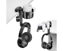 oCreon Draaibare 3-in-1 Hoofdtelefoonhaak met Bureauklem – Houder voor Controller en Beker - Universeel