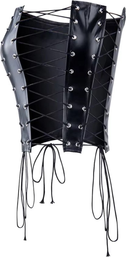 Top Corset Sexy à Lacets - Lingerie - Simili Cuir - Femme - Zwart