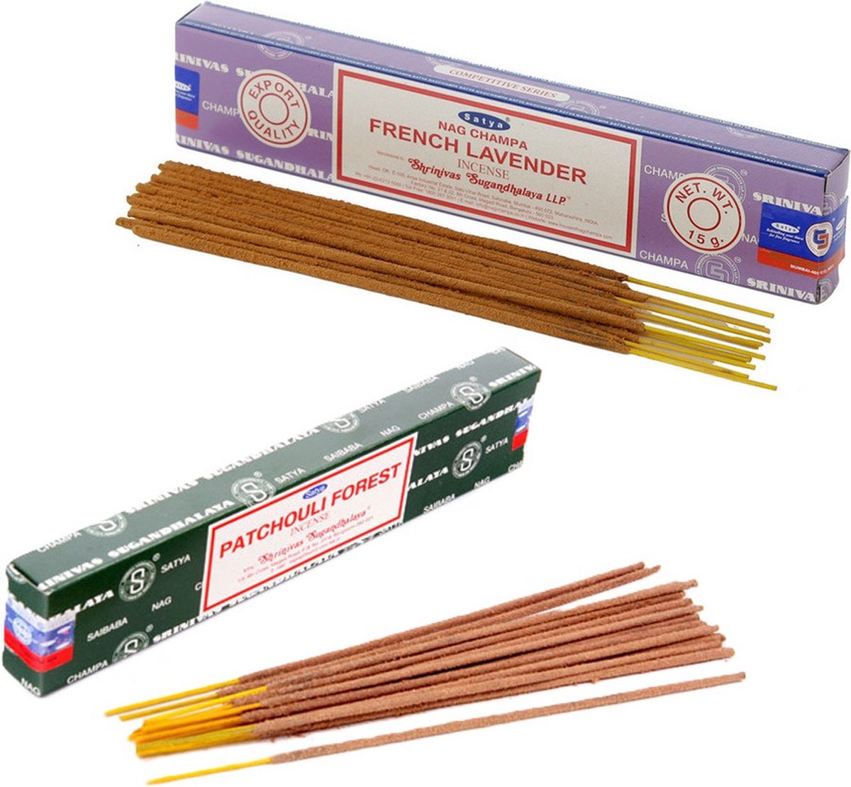 Satya Wierook cadeaus set - 2x geurstokjes - Lavendel en Patchouli Forrest geur - Meditatie Donkergroen