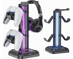 oCreon RGB Hoofdtelefoonstandaard met 9 Lichtmodi – Draaibare Houder voor Controller en Afneembare Haak - Zwart