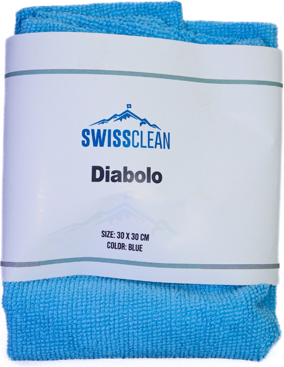 Swiss Clean | Microvezel doek | Diabolo | Kleur: Blauw | Voor polijsten, waxen en coaten | 30X30 cm | Doek | Exterieur en Interieur clean | Auto wassen | Reinigen auto | Cleaning | Auto wassen | Car cleaning