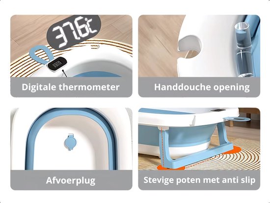 GoudenGracht Baby Bad - Handdouche Opening - Babybad - Babybad met standaard - Opvouwbaar - Digitale Thermometer - Roze van Merkloos — afbeelding 4